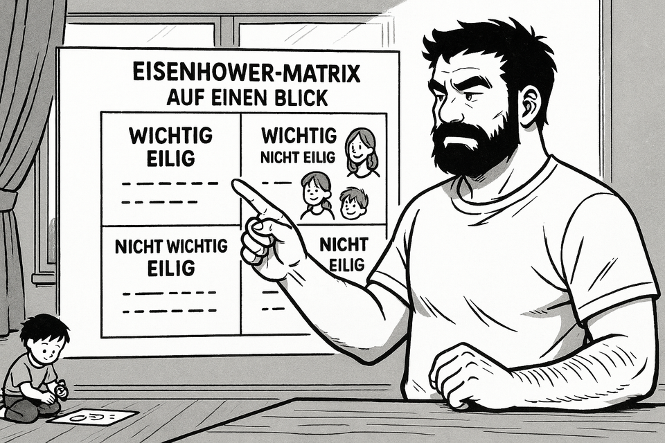 Vater zeigt die Eisenhower Matrix